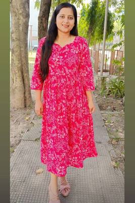 Rajnandini Women Ethnic Dress Pink Below Knee Dress