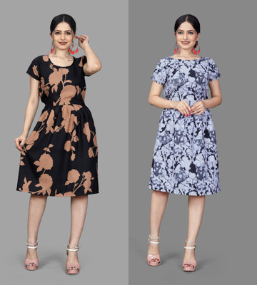 varudifeb Women Fit and Flare Multicolor Knee Length Dress