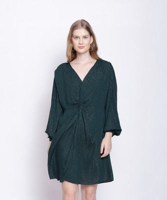 OXOLLOXO Women A-line Green Above Knee/Mid Thigh Length Dress
