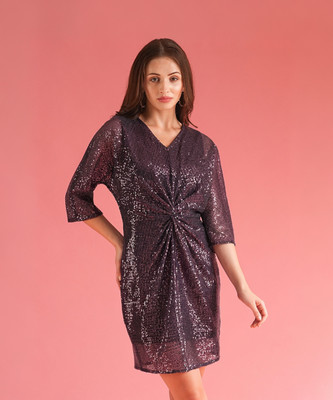 Globus Women Sheath Purple Above Knee/Mid Thigh Length Dress