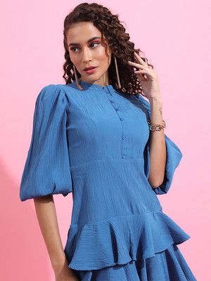 Tokyo Talkies Women Fit and Flare Blue Mini/Short Dress