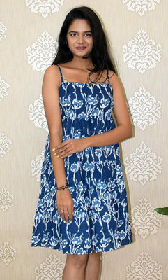 JAIPUR HAND BLOCK Women A-line Blue Knee Length Dress