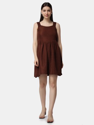 METRONAUT Women Fit and Flare Brown Dress