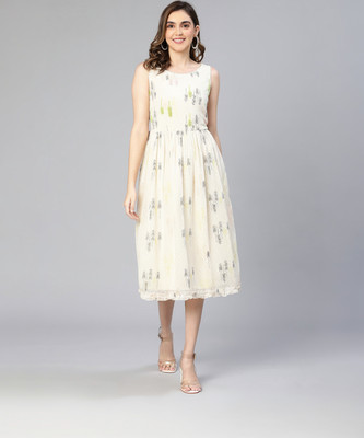 OXOLLOXO Women A-line Beige Midi/Calf Length Dress