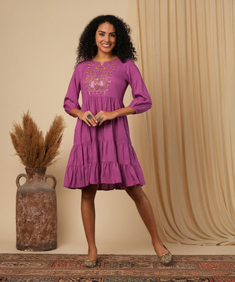 Globus Women A-line Purple Above Knee/Mid Thigh Length Dress