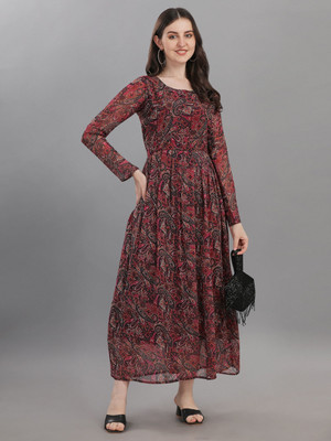 Fashion2wear Women A-line Pink Midi/Calf Length Dress