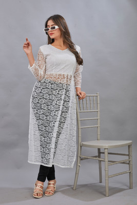 Manthan Creation Women A-line White Below Knee Dress