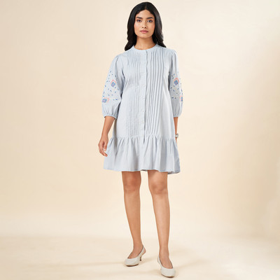 Akkriti by Pantaloons Women Tiered Silver Below Knee Dress