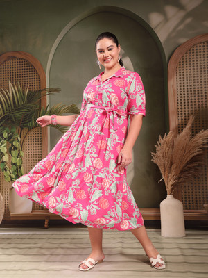 Little More By Stylum Women Tiered Pink Maxi/Full Length Dress