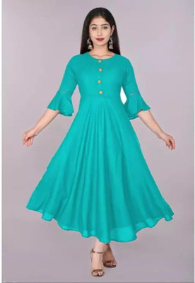 Alastar Women A-line Green Midi/Calf Length Dress