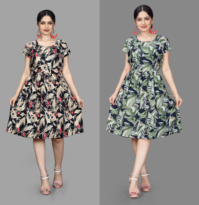 HouseOfCommon Women Fit and Flare Multicolor Mini/Short Dress