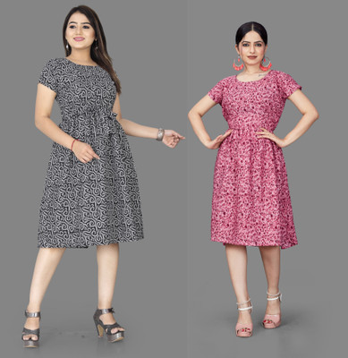 varudifeb Women Fit and Flare Multicolor Mini/Short Dress