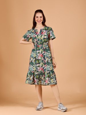 AmarAsha Women Fit and Flare Green Midi/Calf Length Dress