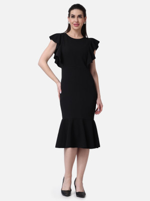 METRONAUT Women A-line Black Midi/Calf Length Dress