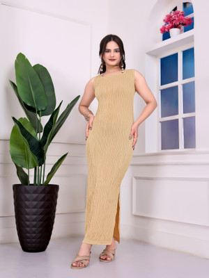 EKASYA Women Bodycon Beige Maxi/Full Length Dress