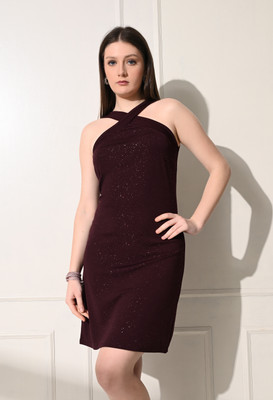 SAKSHI TRADER Women Bodycon Maroon Above Knee/Mid Thigh Length Dress