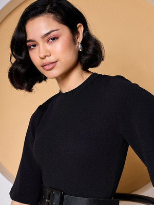 ZUMMER Women Bodycon Black Midi/Calf Length Dress