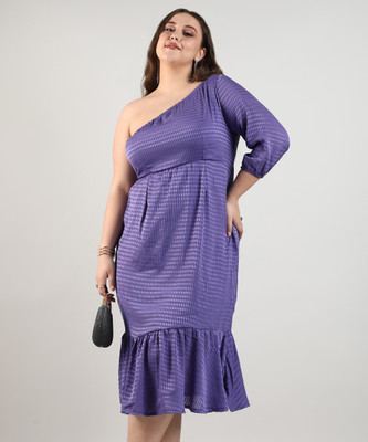 Instafab Plus Women A-line Purple Midi/Calf Length Dress