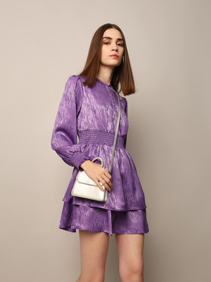 ONLY Women Fit and Flare Purple Mini/Short Dress