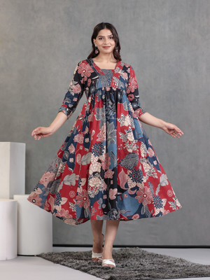Aramya Women Ethnic Dress Multicolor Midi/Calf Length Dress