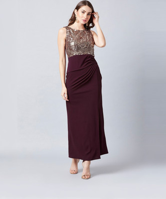 ATHENA Women Maxi Maroon Full Length Dress