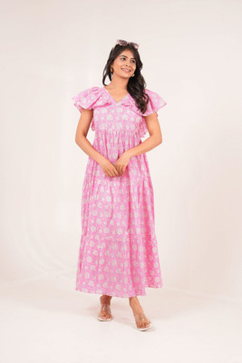 Akaay Stories Women Maxi Pink Midi/Calf Length Dress