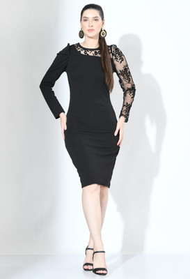 SAKSHI TRADER Women Bodycon Black Below Knee Dress