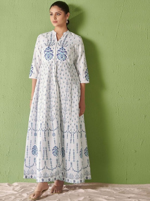 ANOUK Women A-line White Maxi/Full Length Dress