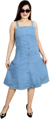 Divyans Women A-line Light Blue Knee Length Dress