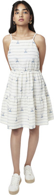 YU by Pantaloons Women Fit and Flare White, Blue, Black Midi/Calf Length Dress