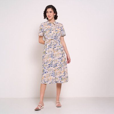 Honey By Pantaloons Women A-line Beige Midi/Calf Length Dress