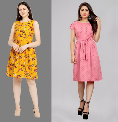 maruti fab Women Fit and Flare Yellow Below Knee Dress
