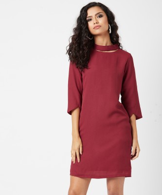 Miss Chase Women Shift Maroon Dress