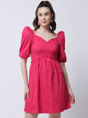 MARC LOUIS Women Fit and Flare Pink Above Knee/Mid Thigh Length Dress
