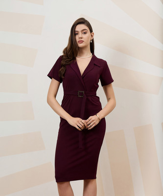 Athena Immutable Women Sheath Maroon Midi/Calf Length Dress