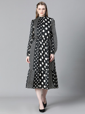 OXOLLOXO Women A-line Black, White Midi/Calf Length Dress