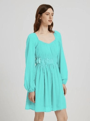 Deshi Look Women A-line Light Blue Above Knee/Mid Thigh Length Dress
