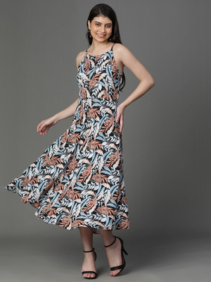 ALOM Women Gathered Multicolor Maxi/Full Length Dress