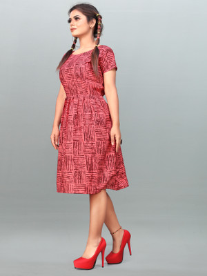 tanvi creation Women Fit and Flare Pink Knee Length Dress
