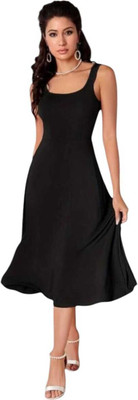 HouseOfCommon Women Ethnic Dress Black Midi/Calf Length Dress