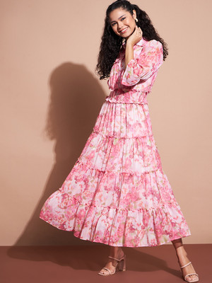 Deewa Women Fit and Flare Multicolor Maxi/Full Length Dress