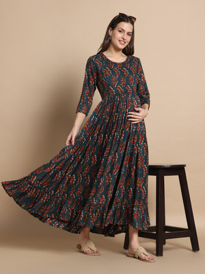 METRONAUT Women Fit and Flare Dark Blue Midi/Calf Length Dress