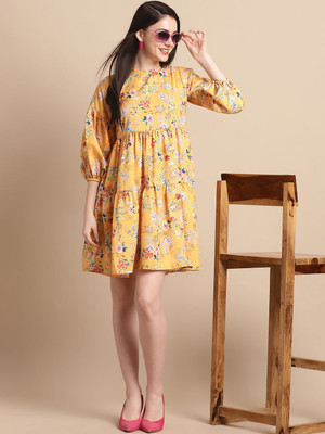 Indian Needle Women A-line Multicolor Above Knee/Mid Thigh Length Dress