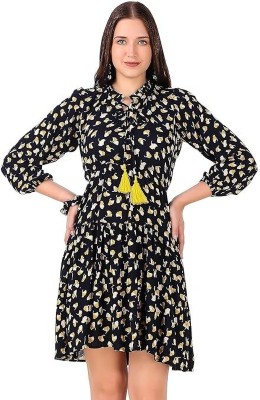 VIALA Women A-line Black, White, Yellow Dress