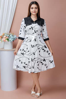 LAMIYA DRESSES Women A-line White Above Knee/Mid Thigh Length Dress