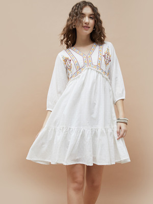 Colour Me by Melange Women A-line White Mini/Short Dress