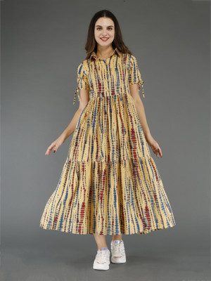 KANIW Women Fit and Flare Yellow Maxi/Full Length Dress