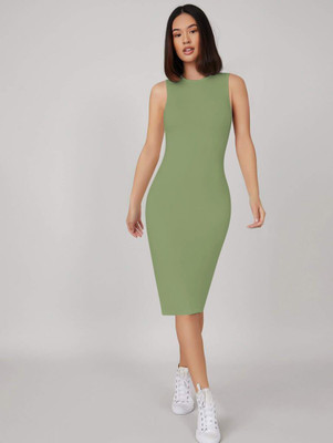Toochki Women Bodycon Green Midi/Calf Length Dress