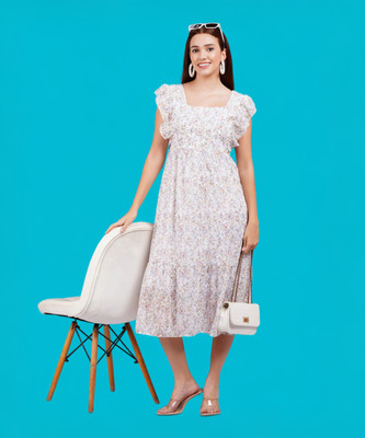 Oh Mi Dios Women Fit and Flare White Midi/Calf Length Dress