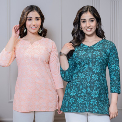 I N ENTERPRISE Women Self Design Tunic Kurta(Multicolor)